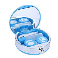Contact Lens Case, Acogedor Mini Travel Contact Lens Case Kit Box Container Holder with Tiny Mirror, Tweezers, Lens case and Solution Bottle （5 Colors） (Blue)