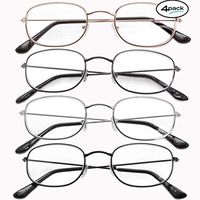 Reading Glasses 4 Pairs - Readers for Men and Women, Round Metal Frame, [+1.25]