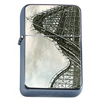 Perfection In Style Silver Flip Top Oil Lighter Vintage Roller Coasters Design 006