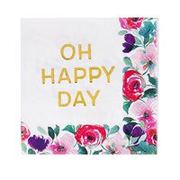 Oh Happy Day Foil Cocktail Napkin Set of 20-5 x 5 Inches
