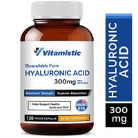 Vitamistic Hyaluronic Acid 300mg 120 Veggie Capsules, Pure and Natural, Bioavailable Form for Enhanced Absorption, Non-GMO, Gluten Dairy Soy Free, Supports Joint Lubrication and Skin Hydration