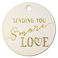 Summer-Ray 50pcs Gold Foil Hot Stamping Sending You S'More Love Wedding Favor Gift Tags (Shimmered White, Round)