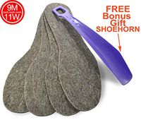 Natural Felt Insoles, 9M & 11W Unisex Size for Men & Women, Soft Insoles, Warm Inserts, Work Boot Insoles, Winter Boot Insoles, 6 mm Thick Footwear Support, 2 Pairs, Free Blue Shoe Horn Gift, 803272