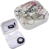 Portable Contact Lens Case Box Travel Kit Mirror + Bottle + Tweezers Container Holder [ Flowers Watercolor ]