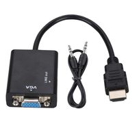 1080P Portable HDMI to VGA Adapter Converter Cable and USB Power 3.5mm Audio Cable, Black