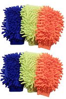 Lab88 Microfiber House Cleaning and Car Wash Mitts- Double Sided Chenille Microfiber Glove - Dynamic Microfiber Cleaning Cloth Mitten FITS Adult Hand (Multi-Color, 6-Pack)