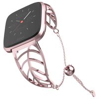 UooMoo Band Compatible with Fitbit Versa, Leaf Shape Stainless Steel Bracelet Women Replacement for Fitbit Versa Smart Watch-Pink Gold