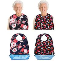 Vlokup Adult Bibs for Eating Women & Men, 2 Pack, Waterproof Mealtime Clothing Protector for Elderly, Optional Crumb Catcher, Adjustable Snaps, Reuasale Washable, Floral Lips