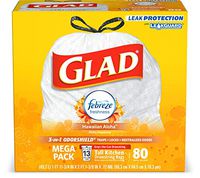 Glad Tall Kitchen Drawstring Trash Bags - OdorShield 13 Gallon White Trash Bag, Febreze Hawaiian Aloha - 80 Count
