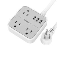 USB Power Strip Flat Plug - TESSAN Mini Travel Extension Cord with 3 USB Ports, 3 Widely Spaced Outlets, Small Desktop Power Strip with 5 Feet Cord, Compact for Cruise Ship, Home, Office - Gray