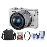 Canon EOS M100 Mirrorless Camera with EF-M 15-45mm f/3.5-6.3 is STM Lens, White - Bundle with 16GB SDHC Card, Camera Case, 49mm UV Filter, Cleaning Kit