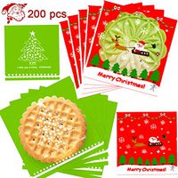 Christmas Cellophane Bags 200pcs – Santa Claus Cello Bags 100pcs, Tree Resealable Plastic Bags 100pcs - Self Adhesive, Clear - 4" * 4"