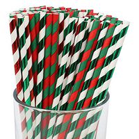 Just Artifacts Premium Biodegradable 100pcs Christmas Decorative Paper Straws (Color: Merry Christmas)