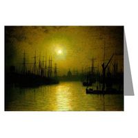 12 Vintage Notecard set of John Atkinson Grimshaw Victorian Painting of London Street Scene titled Nightfall Thames