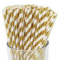 Just Artifacts 100pcs Premium Biodegradable Cocktail Paper Straws (Striped, Gold)