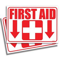 (2 Pack) First Aid Kit Sticker Sign Self Adhesive Decal 7"x10" for Office Warehouse or Business Emergency First Aid Kit Sign