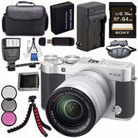Fujifilm X-A3 Digital Camera w/16-50mm Lens (Silver) 16531635 + NP-W126 Lithium Ion Battery + External Rapid Charger + Sony 64GB SDXC Card + Case + Tripod + Flash + Card Reader + Card Wallet Bundle