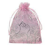 ANSLEY SHOP 100pcs 5x7 Inches Drawstrings Organza Gift Candy Bags Wedding Favors Bags (Pink with Silver)