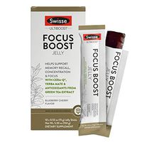 Swisse Ultiboost Focus Boost Jelly Sticks, Blueberry Cherry | Supports Brain Function, Memory Recall, & Concentration | Cera-Q, Yerba Mate, & Green Tea Antioxidants | Portable Jelly Sticks | 10 Count