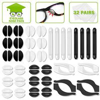 Eyeglass Pads, 32 Pairs Skin-Friendly Silicone Nose Pads, 4 Hook Grip Holders 4 Sleeve Retainers, Anti-Slip Nose Pads for Eyeglass, Glasses, Sunglasses, Reading Glasses