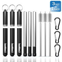 Kelleci 3 Pack Metal Straws with Case - Stainless Steel Telescopic, Eco-friendly, Reusable Straws - Premium Black Metal Straws and Cleaning Brush