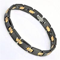 HL HealthyLine - Men’s Ceramic - Magnetic Power Bracelet - Hematite Magnets - Negative Ions - Free Gift Box (Black/Gold/Crystals)