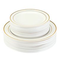 Premium Disposable Plastic Plates Premium Disposable Plastic Plates for Weddings, Parties, and Special Occ (50, Ivory/Gold Rim)