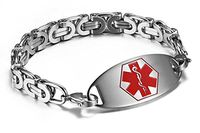 JF.JEWELRY Stainless Steel Medical Alert Id Bracelet For Men With Byzantine Chain Link,Free Engraving