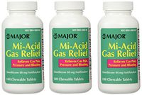 Simethicone 80mg Chewable Anti-Gas Generic for Mylanta Gas 3 Pack 3 X 100 ea. Total 300 Chewable Tablets