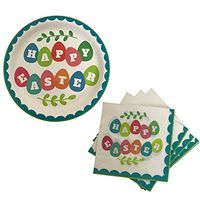 Happy Easter Paper Plates & Napkins - Party Supplies for 18 Guests (Happy Easter Eggs)