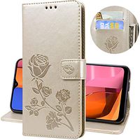 Miagon Wallet Case for Samsung Galaxy S8,PU Leather Magnetic Rose Flower Pattern Flip Protective Cover with Kickstand Card Holder Function,Gold