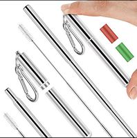 MyHeritage Portable Reusable Drinking Straws– Collapsible & Foldable – Telescopic Stainless Steel Metal Straw – Aluminum Case + Last Long Cleaning Brush (Black)