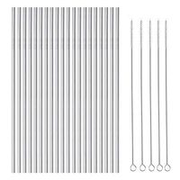OKGD Set of 20 Stainless Steel Straws Long 8.5 Inch Drinking Metal Straws Reusable Drinking Straws for 20 OZ (20 Straight| 5 Brushes)