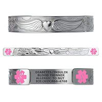 Divoti Custom Engraved Medical Alert Bracelets for Women, Stainless Steel Medical Bracelet, Medical ID Bracelet w/Free Engraving - Angel Wing w/ 6" Cuff (fits 6.5-8.0")-Stainless/Pink