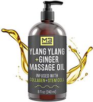 M3 Naturals Ylang Ylang and Ginger Massage Oil Infused with Collagen and Stem Cell Therapeutic Sensual Body Lotion Cream Essential Oils for Deep Tissue Relaxation Sore Muscle Tension Relief 8 fl oz
