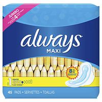Always Feminine Pads for Women, Size 1, Regular Absorbency, 45 Count with Wings, Unscented (45 Count)