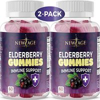 (2-Pack) Organic Elderberry Gummies by New Age for Adults Kids with Vitamin C, Zinc, Propolis - Sambucus Black Elderberry Gummy Extract - Gluten Free & Vegetarian - 120 Gummies 