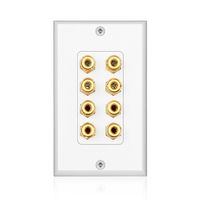TNP Home Theater Speaker Wall Plate Outlet - 4 Speaker Sound Audio Distribution Panel Gold Plated Copper Banana Plug Binding Post Connector Insert Jack Coupler (4 Pair, Single Gang, White)