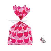 12 ~ Heart Cellophane Bags ~ 5" X 2 1/2" X 11 1/4" ~ New ~ Valentine Favor Bags, Wedding Gift Bags