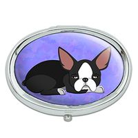 Sleepy Boston Terrier Metal Oval Pill Case Box