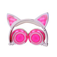 Eoncore Foldable LED Lights Cat Ear Headphones for Kids Teens USB Rechargeable 3.5mm Stereo On-Ear Music Gaming Earphones Headband Headsets (Pink)