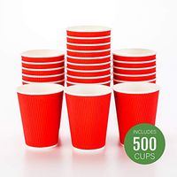 500-CT Disposable Red 12-OZ Hot Beverage Cups with Ripple Wall Design: No Need for Sleeves - Perfect for Cafes - Eco-Friendly Recyclable Paper - Insulated - Wholesale Takeout Coffee Cup