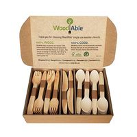 WoodAble - Disposable Wooden Forks, Spoons, Knives Set | Alternative to Plastic Cutlery - Biodegradable Replacements (200 Count - 80 Forks, 80 Spoons, 40 Knives)