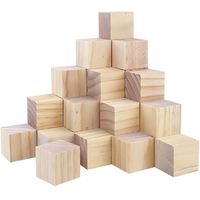 CEWOR 36Pcs 1.5" Natural Solid Wood Cubes Wood Square Blocks for Puzzle Making and Baby Shower
