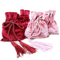 Magic&shell Tarot Rune Bag 4PCS Velvet Jewellery Drawstring Bag Gift Pouches with Tassels for Wedding Party Christmas Pink and Wine