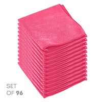 Super Soft Microfiber Cleaning Cloth - Set of 96 Pink Washcloths - 12 x 12 Inches - By Etienne Alair