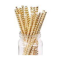 25Pcs Disposable Biodegradable Paper Drinking Straws Birthday Party Supplies - Gold Chevron SoundsBeauty