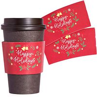 [100 ct] Disposable Corrugated Hot Cup Sleeves Holiday Christmas Generic Design for Coffee - Reusable Paper Java Jackets Protective Heat Insulation for Hot Drinks fits 12, 16, 20, 22, 24 oz Cups