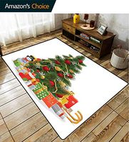 Bigdatastore Christmas Paisley Door Mats Outdoor, Xmas Tree with Decorative Balls and Snowflakes New Year Celebration Theme, Fashionable High Class Living Bedroom Rugs(2'x 3')