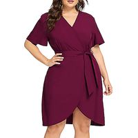 Goddessvan Women's Plus Size Dresses-Summer V-Neck Solid Loose Casual Cold Shoulder Wrap Dress (3XL, Red)